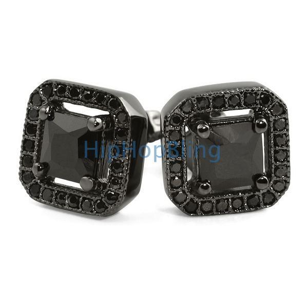 Princess Ice Island Micro Pave Iced Out Earrings Black HipHopBling