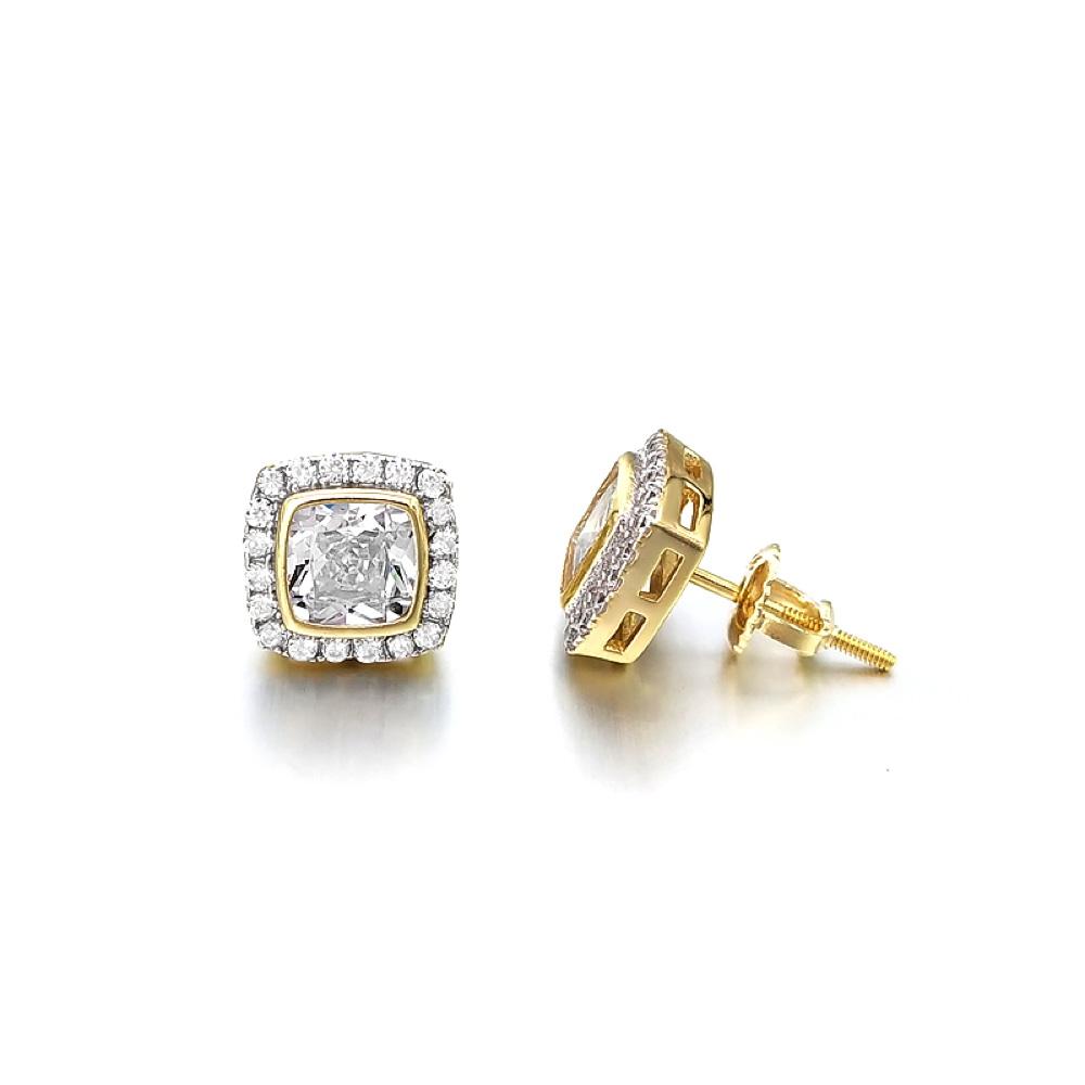 Princess Pave Border CZ Iced Out Earrings .925 Silver White Gold HipHopBling
