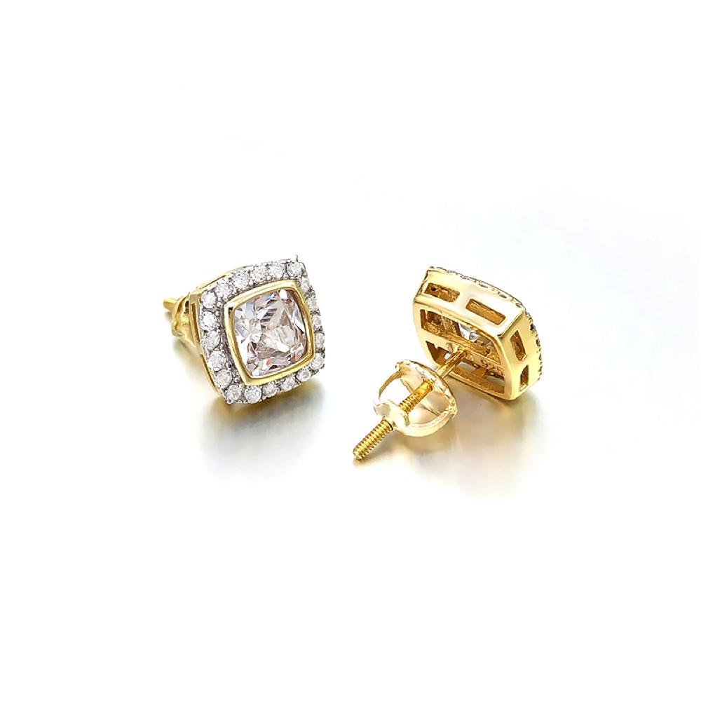 Princess Pave Border CZ Iced Out Earrings .925 Silver White Gold HipHopBling