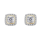 Princess Pave Border CZ Iced Out Earrings .925 Silver Yellow Gold HipHopBling