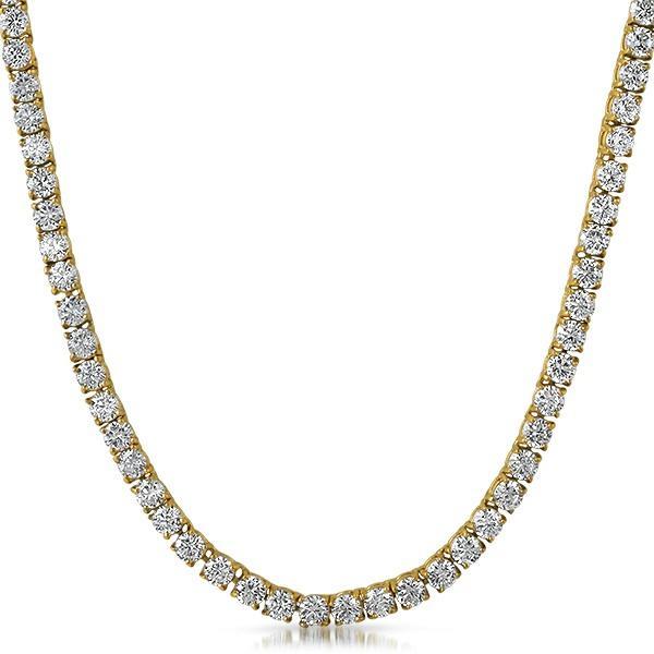 Prong Set 4MM CZ Gold 1 Row Bling Bling Tennis Chain 16" HipHopBling
