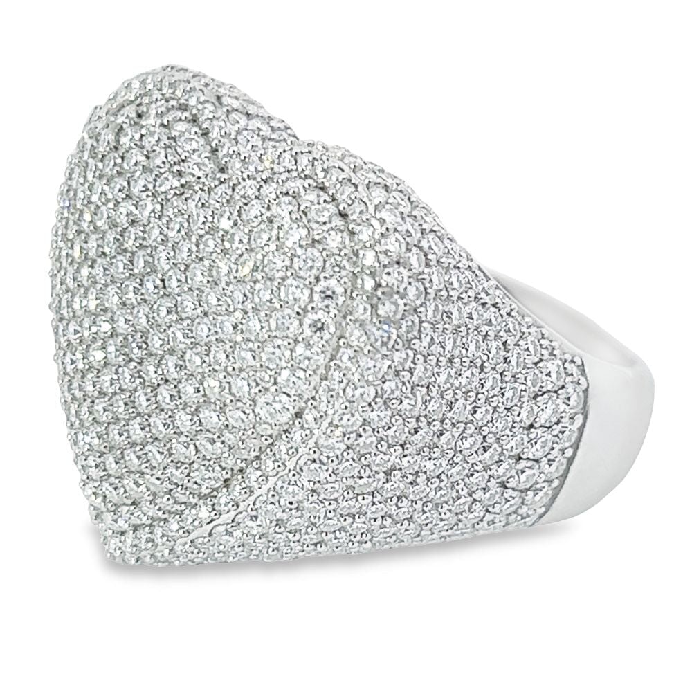 Puffed Heart Iced Out VVS Moissanite Ring .925 Sterling Silver White Gold 7 HipHopBling