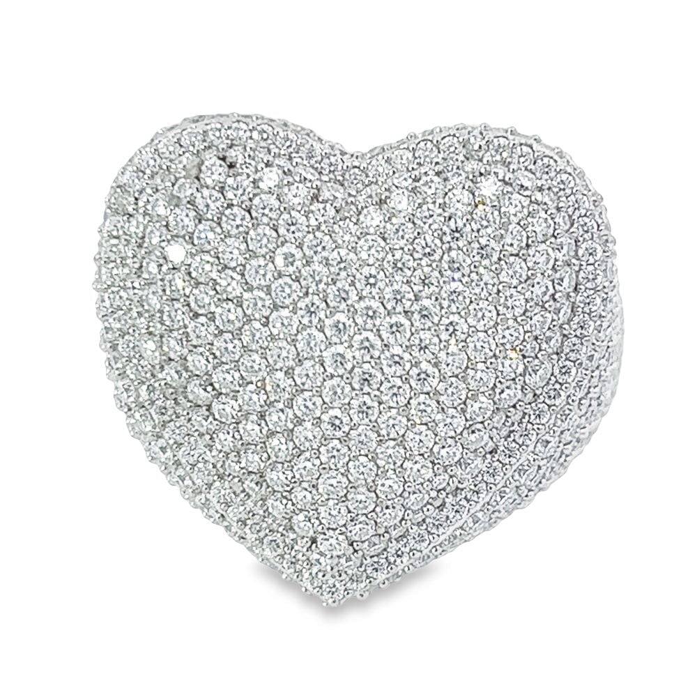 Puffed Heart Iced Out VVS Moissanite Ring .925 Sterling Silver White Gold 7 HipHopBling