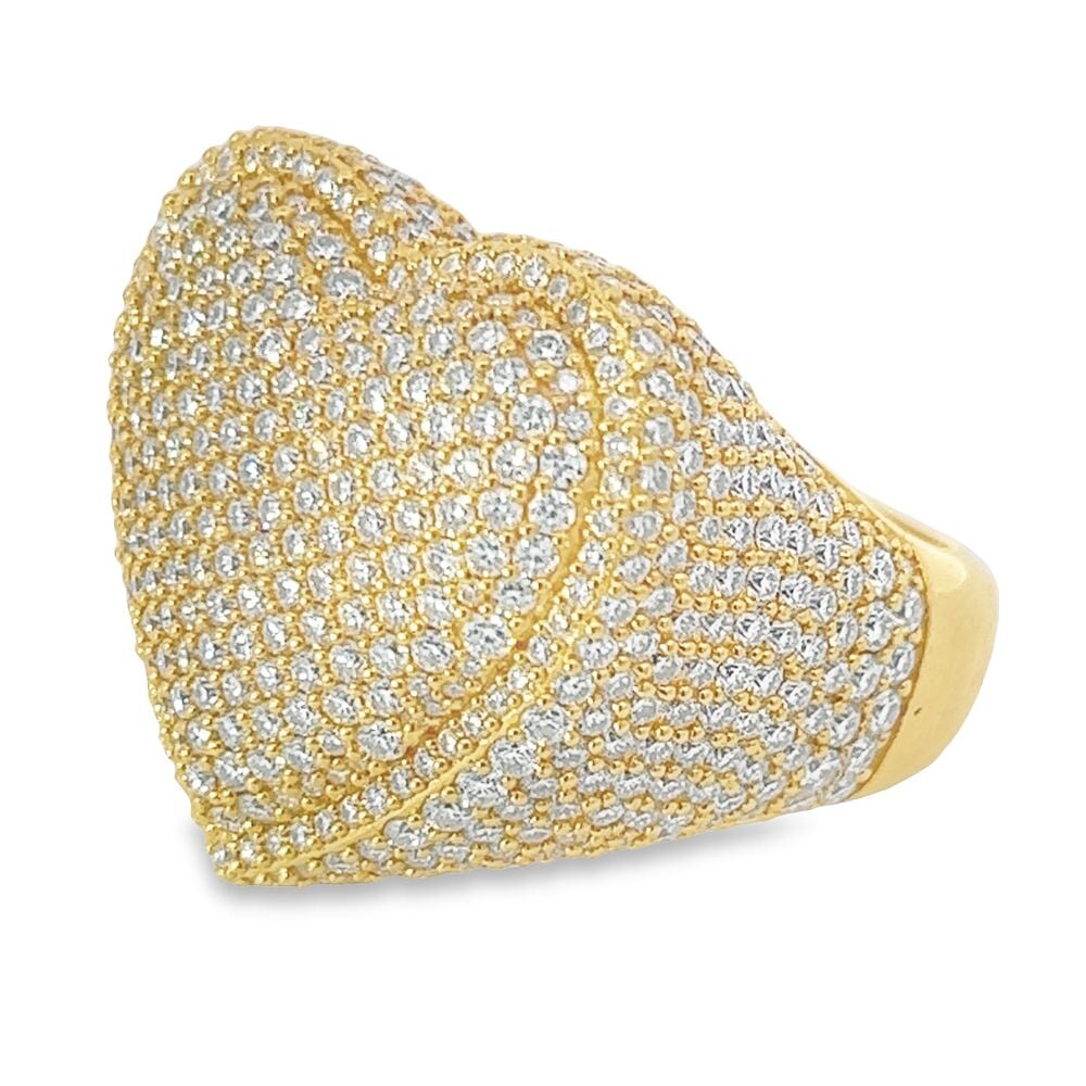 Puffed Heart Iced Out VVS Moissanite Ring .925 Sterling Silver Yellow Gold 7 HipHopBling