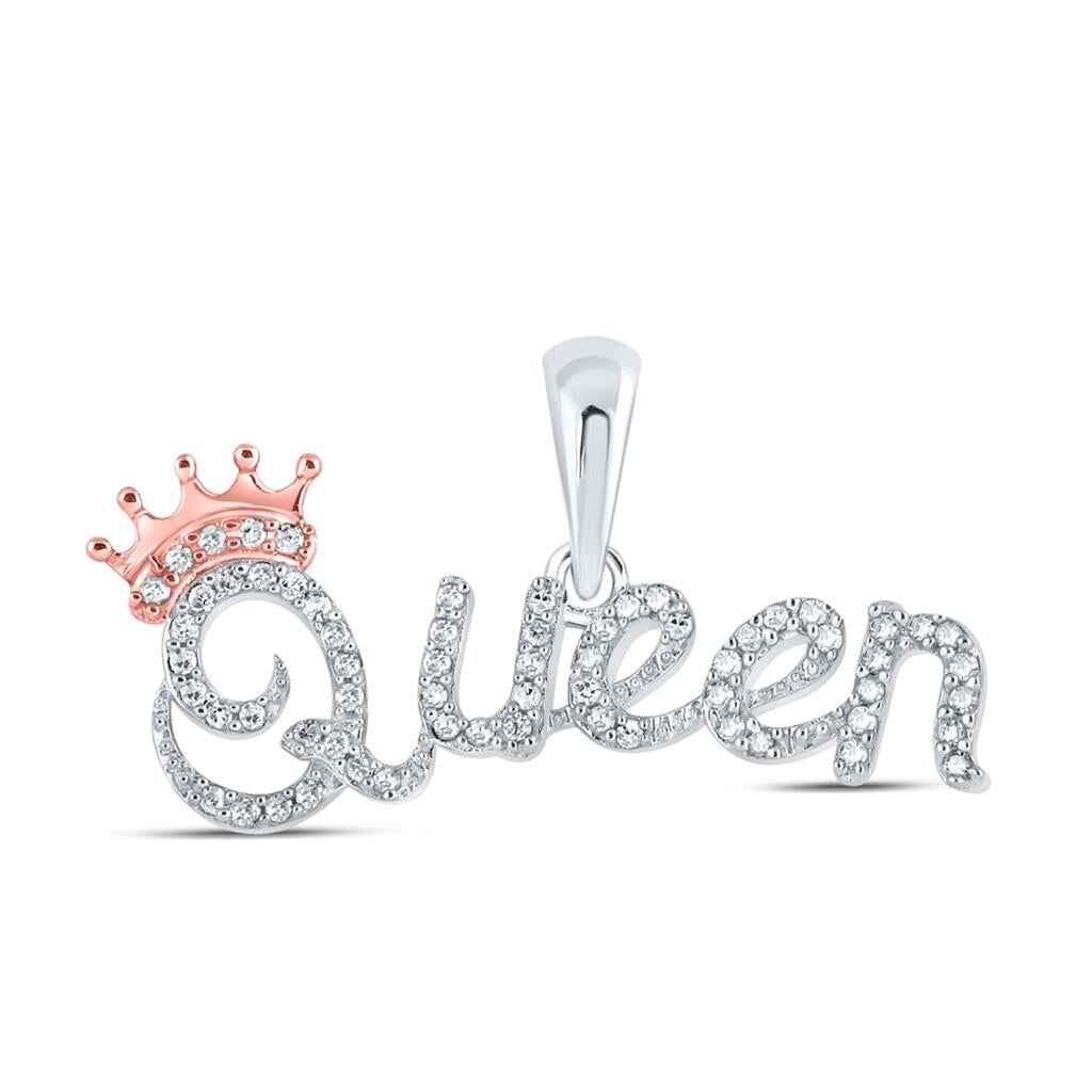 Queen Crown Diamond Pendant 10K Gold 10K White Gold HipHopBling