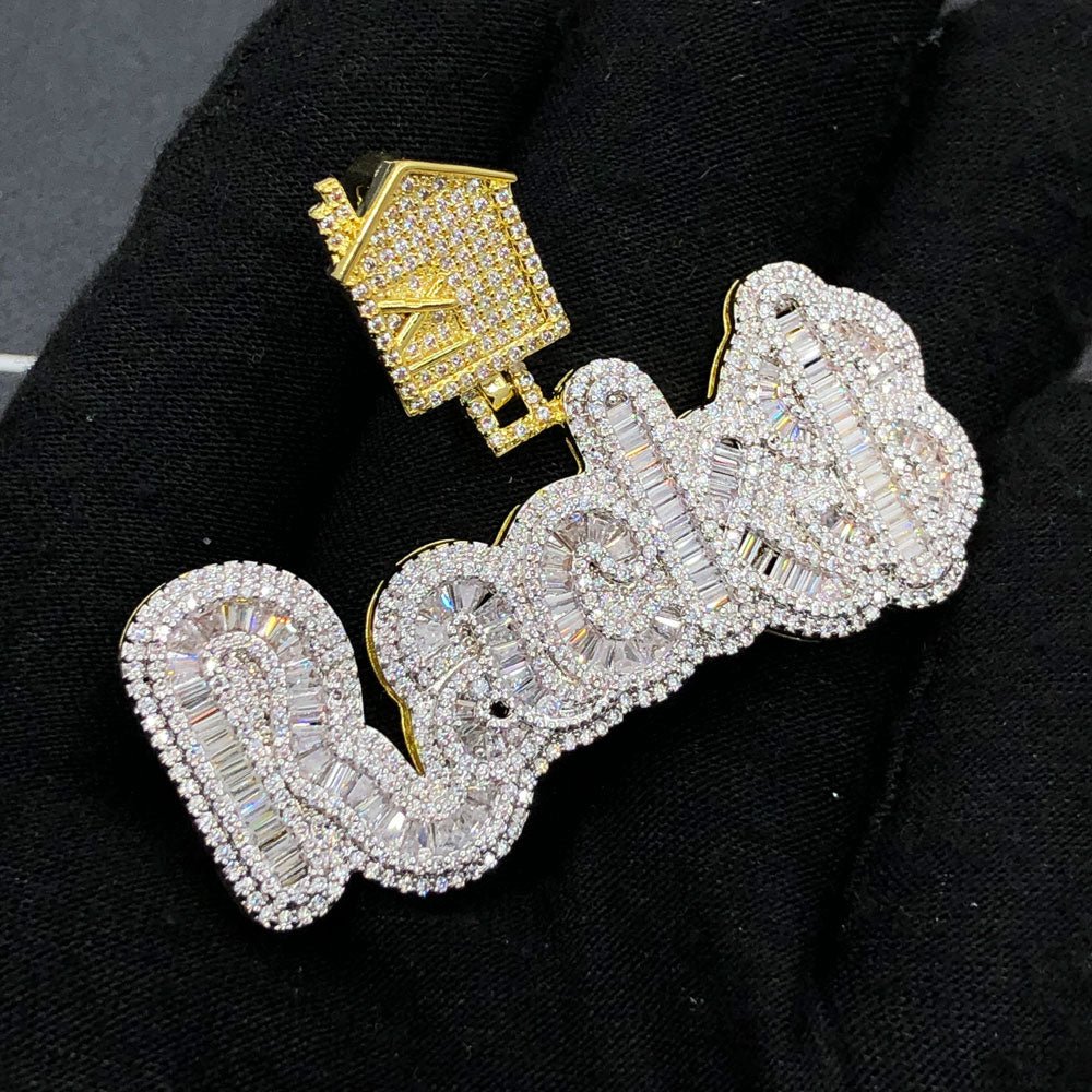 RACK$ Baguette VVS CZ Hip Hop Bling Bling Pendant Yellow Gold HipHopBling