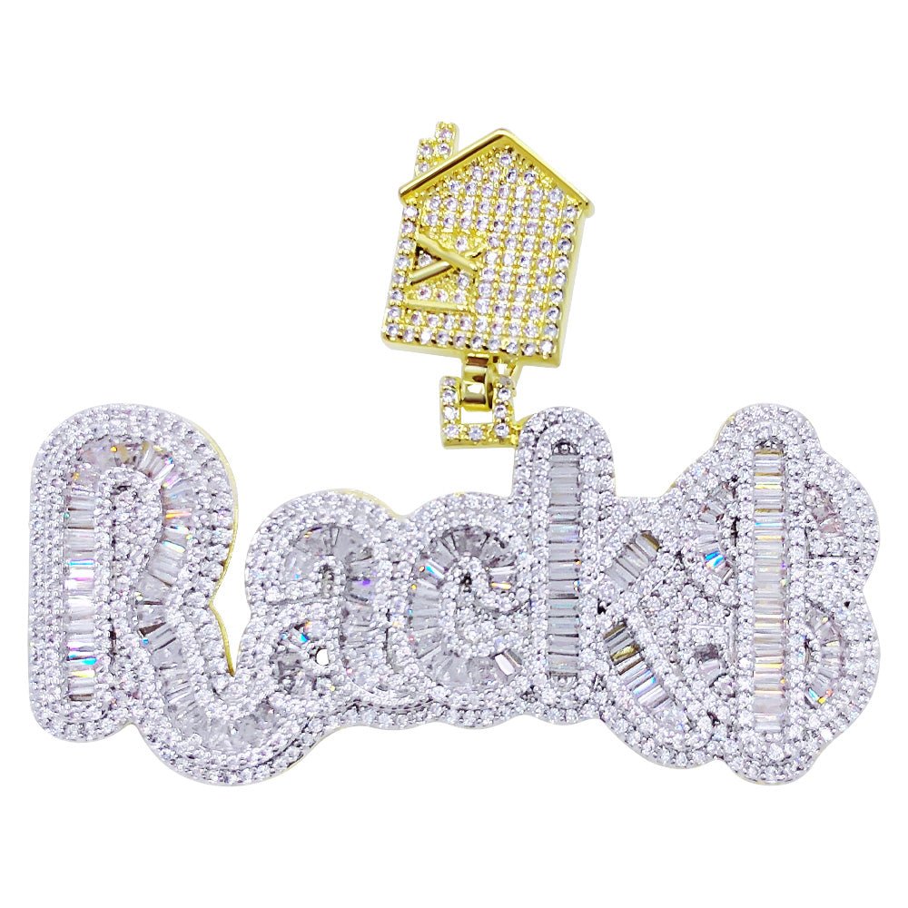RACK$ Baguette VVS CZ Hip Hop Bling Bling Pendant Yellow Gold HipHopBling