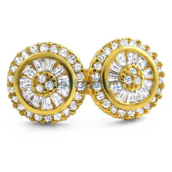 Radiant Baguette Gold CZ Micro Pave Bling Earrings HipHopBling