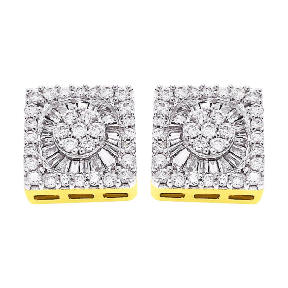 Radiant Baguette Square Diamond Earrings .75cttw 10K Yellow Gold HipHopBling