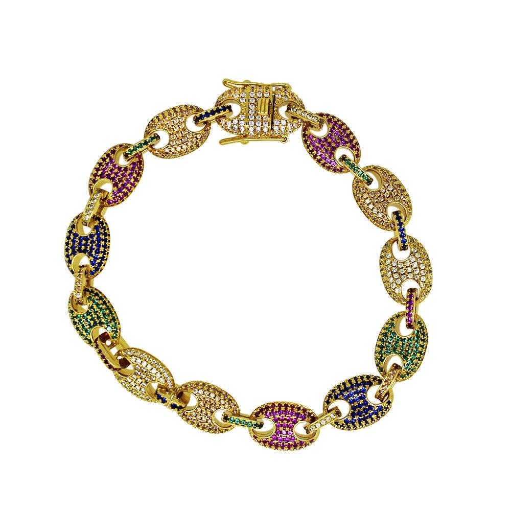 Rainbow Color CZ Marine Bling Bling Link Gold Bracelet HipHopBling