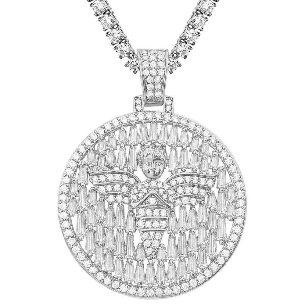 Raining Baguettes Cherub Angel Iced Pendant in White / Yellow Gold Yellow Gold HipHopBling