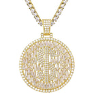 Raining Baguettes Money Sign Iced Out Pendant in White / Yellow Gold Yellow Gold HipHopBling