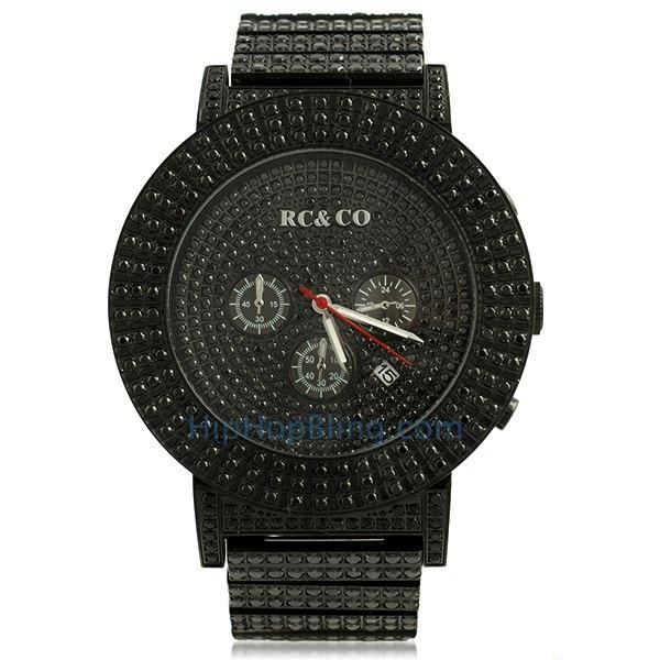 RC&Co Micro Pave CZ Black Hip Hop Watch HipHopBling