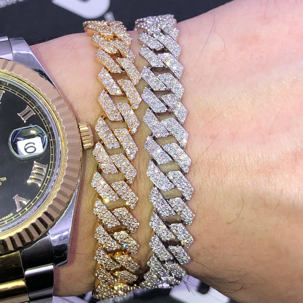 Real Diamond Cuban Bracelet 10MM Sharp Links 10K Yellow or White Gold 10K White Gold 8" Bracelet HipHopBling