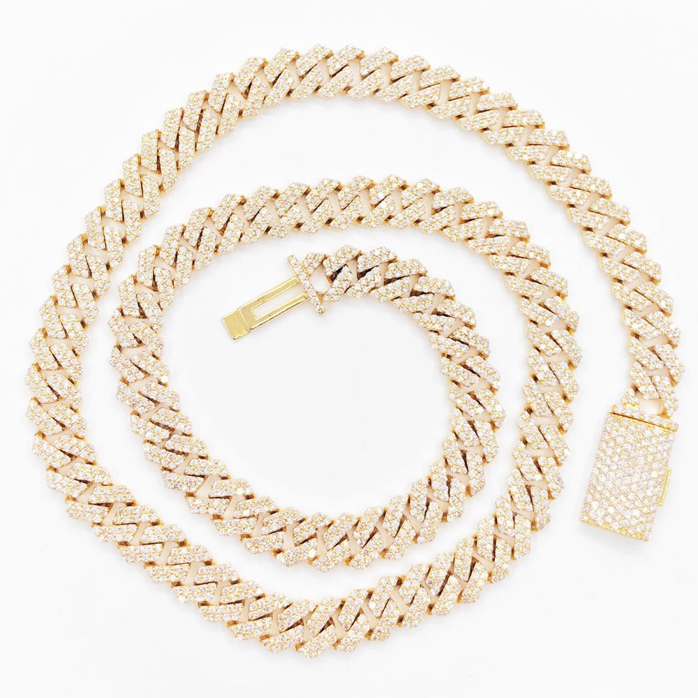 Real Diamond Cuban Chain 10MM Sharp Links 10K Yellow or White Gold 10K White Gold 22" HipHopBling