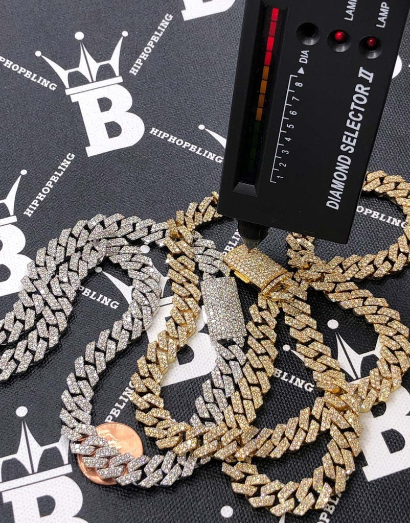 Real Diamond Cuban Chain 10MM Sharp Links 10K Yellow or White Gold 10K White Gold 22" HipHopBling