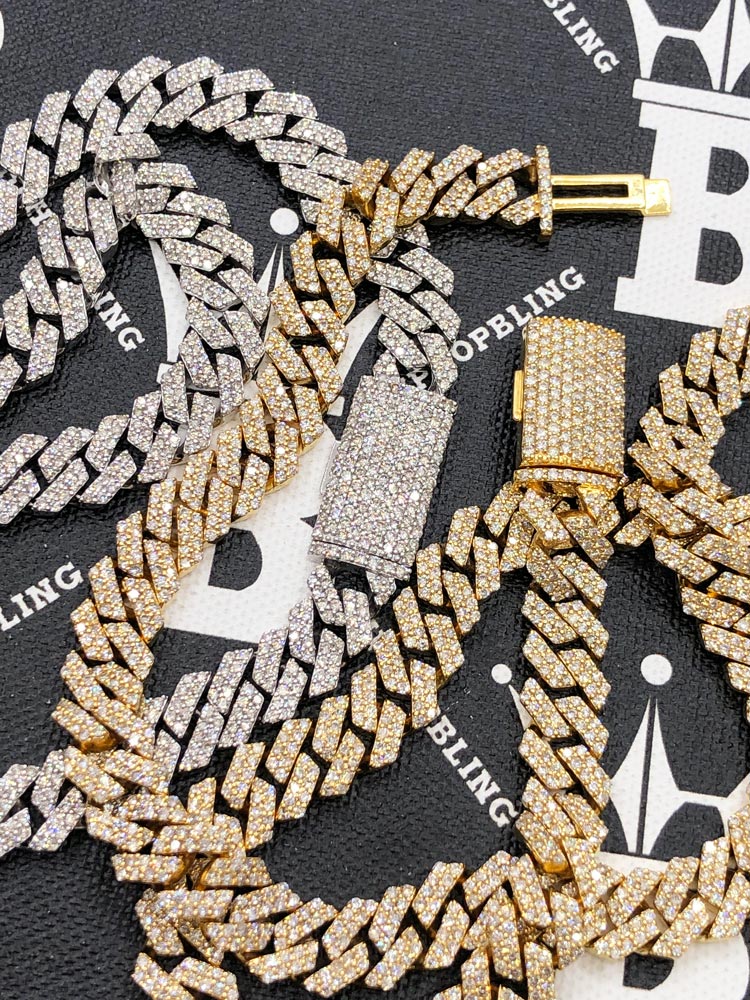 Real Diamond Cuban Chain 10MM Sharp Links 10K Yellow or White Gold 10K White Gold 22" HipHopBling