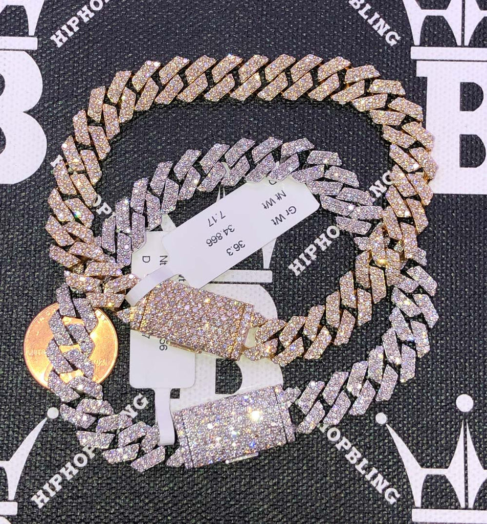 Real Diamond Cuban Chain 10MM Sharp Links 10K Yellow or White Gold 10K White Gold 22" HipHopBling