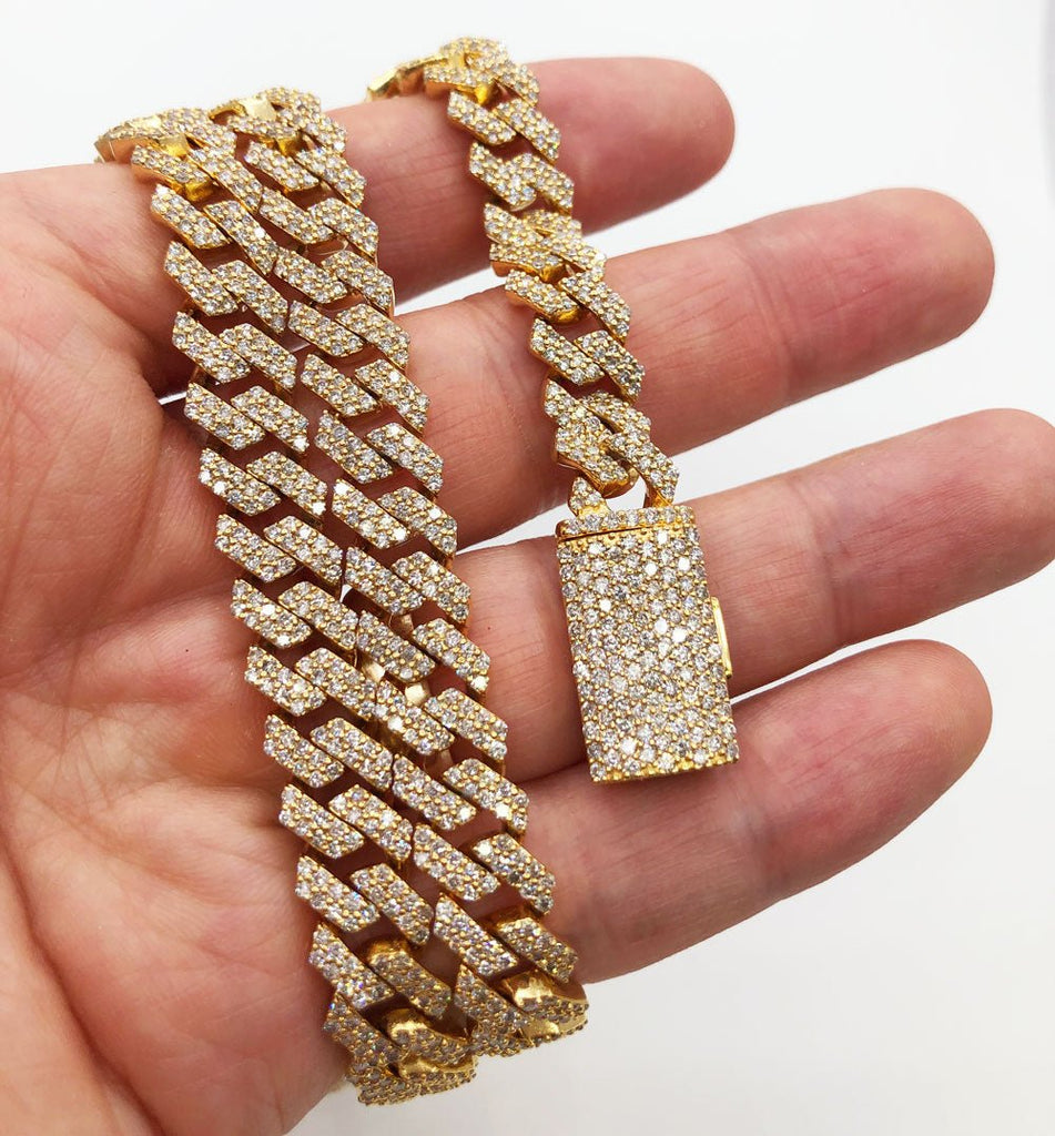 Real Diamond Cuban Chain 10MM Sharp Links 10K Yellow or White Gold 10K White Gold 22" HipHopBling