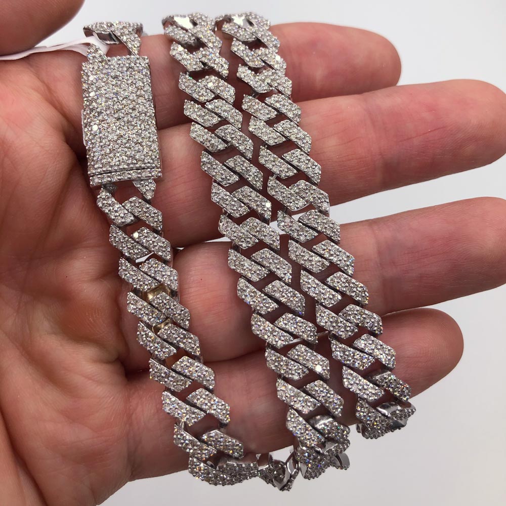 Real Diamond Cuban Chain 10MM Sharp Links 10K Yellow or White Gold 10K White Gold 22" HipHopBling