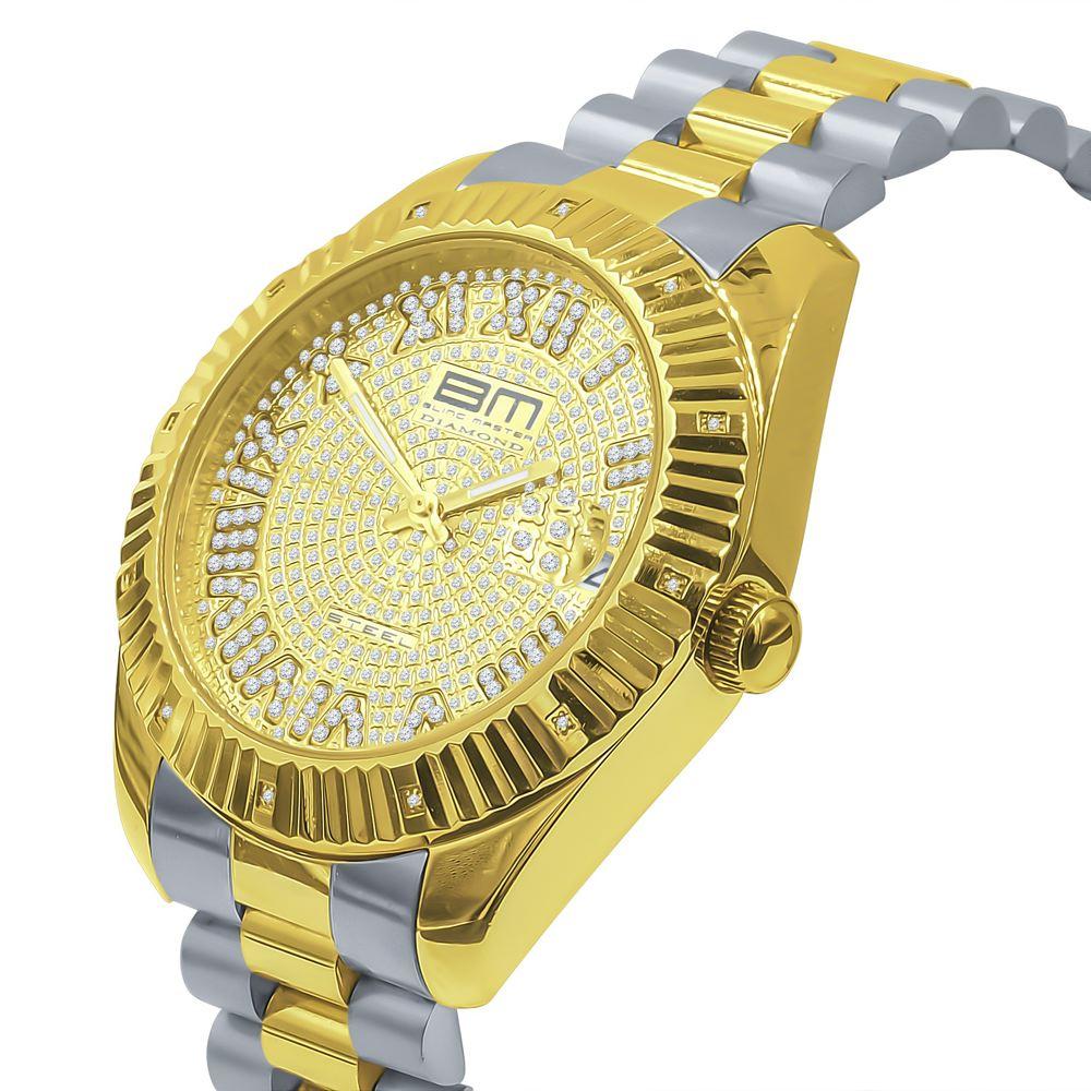 Real Diamond Hip Hop Dress Watch 2 - Tone Yellow HipHopBling