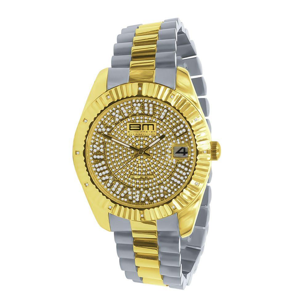 Real Diamond Hip Hop Dress Watch 2 - Tone Yellow HipHopBling