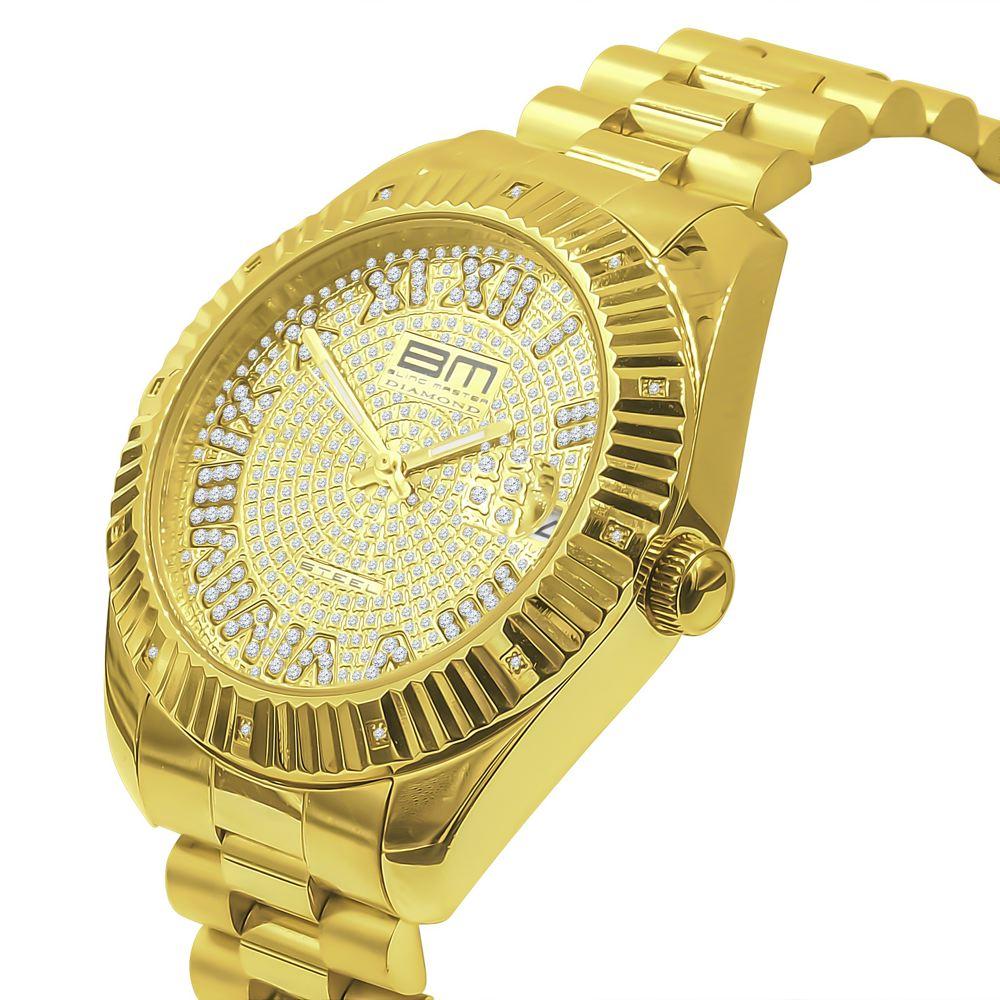 Real Diamond Hip Hop Dress Watch Yellow Gold HipHopBling