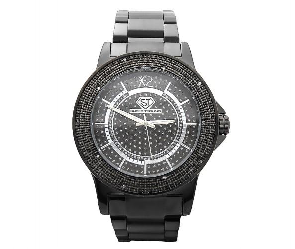 Real Diamond Super Techno Watch All Black Metal Bling HipHopBling