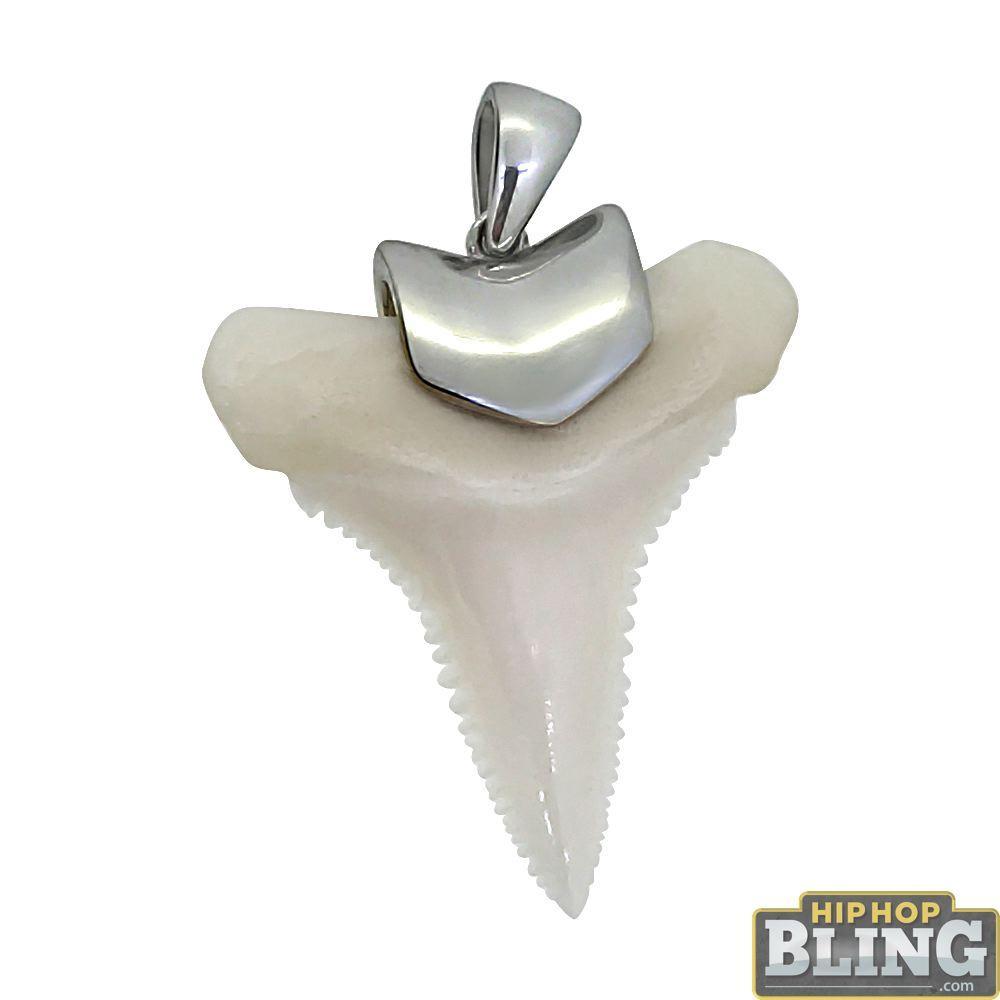 Real Shark Tooth Pendant .925 Sterling Silver HipHopBling