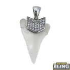 Real Shark Tooth Pendant with CZ Holder .925 Sterling Silver White Gold HipHopBling