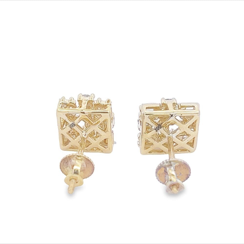 Rectangle Cluster Baguette Diamond Earrings .64cttw 10K Gold 10K Yellow Gold HipHopBling