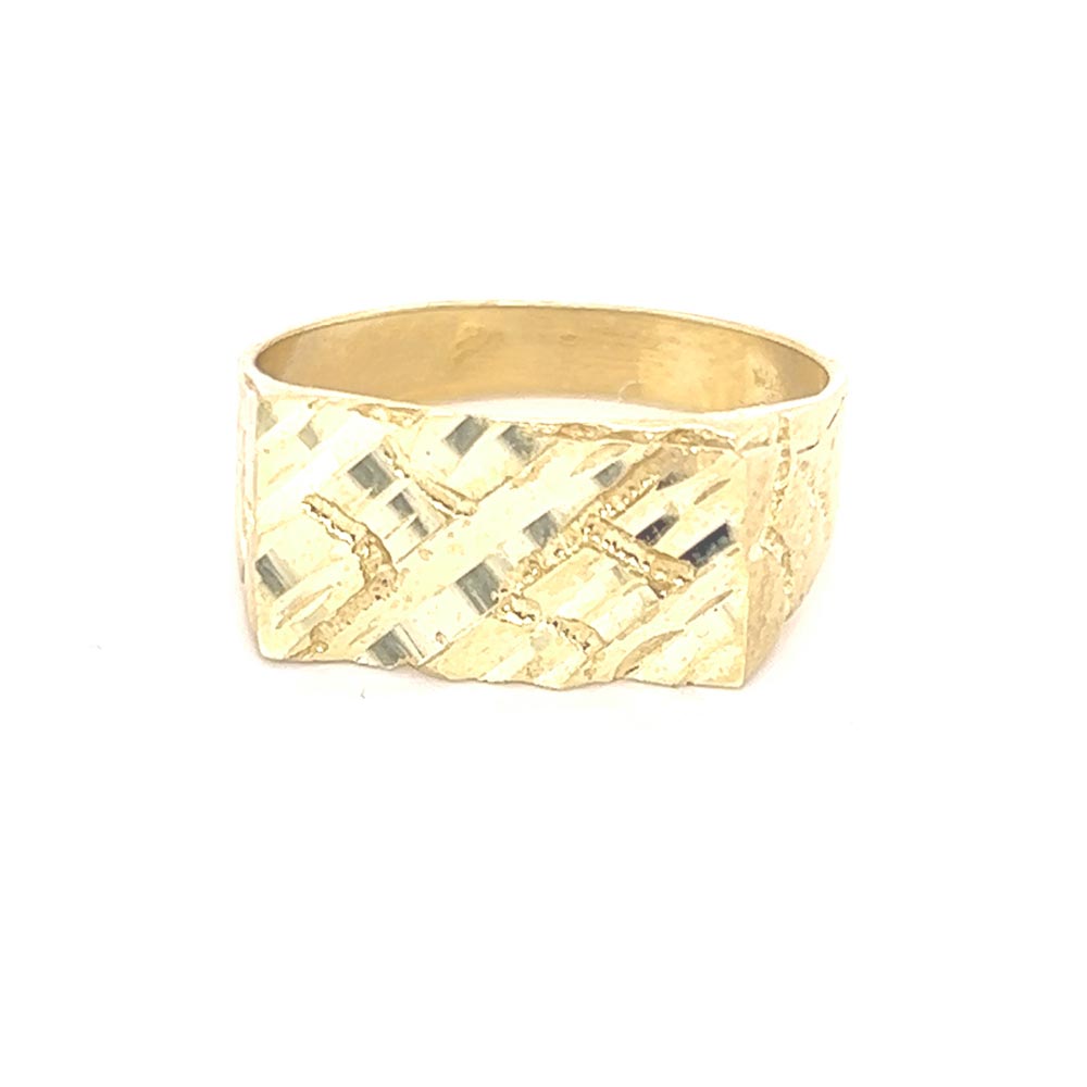 Rectangle Golden Nugget Small 10K Yellow Gold Ring HipHopBling