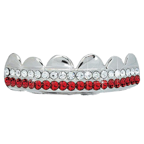 Red / White Silver Iced Out Hip Hop Grillz HipHopBling