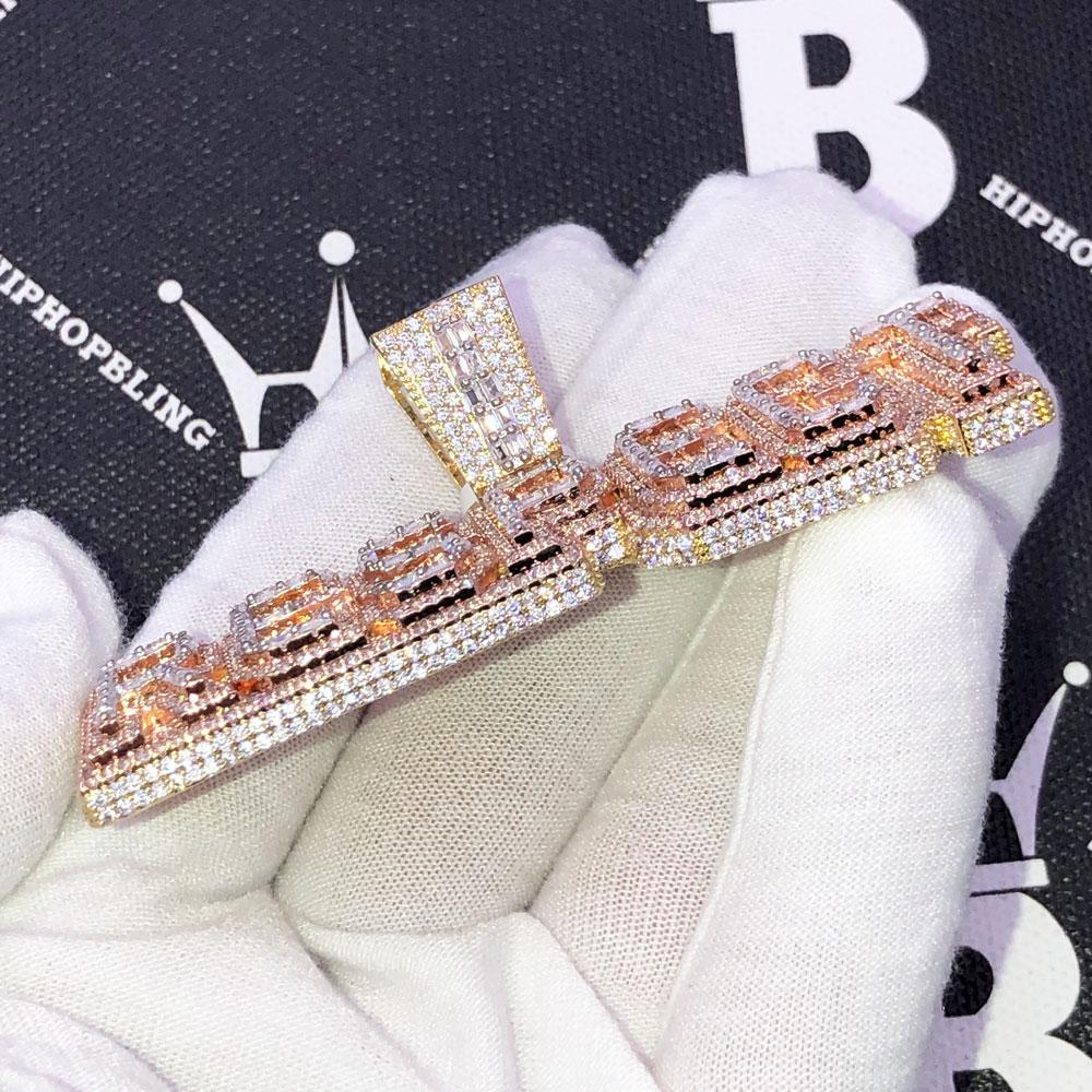 RESPECT Baguette Plaque VVS CZ Hip Hop Iced Out Pendant White Gold HipHopBling