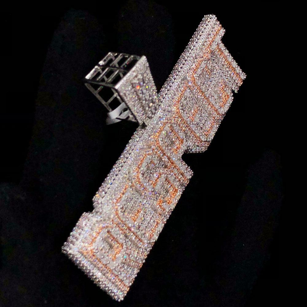 RESPECT Baguette Plaque VVS CZ Hip Hop Iced Out Pendant White Gold HipHopBling