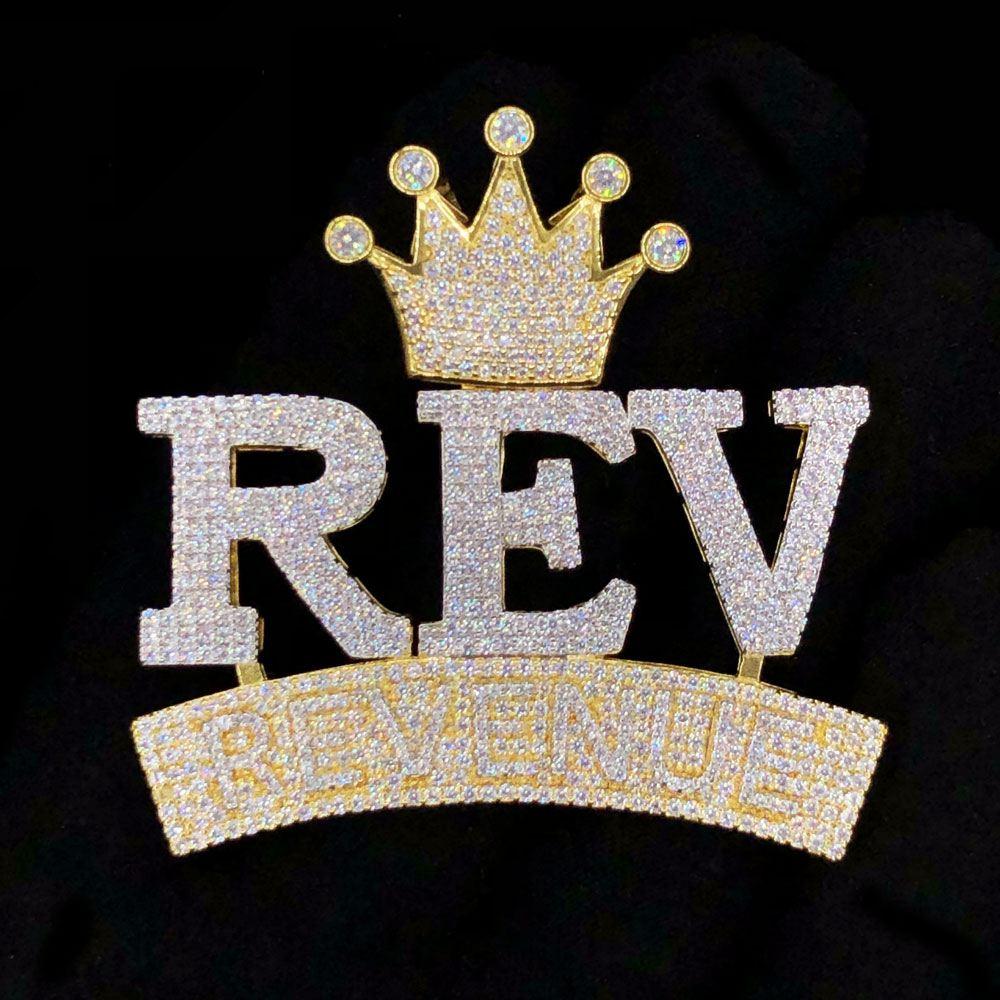 REV Revenue Crown VVS CZ Hip Hop Bling Pendant Yellow Gold HipHopBling