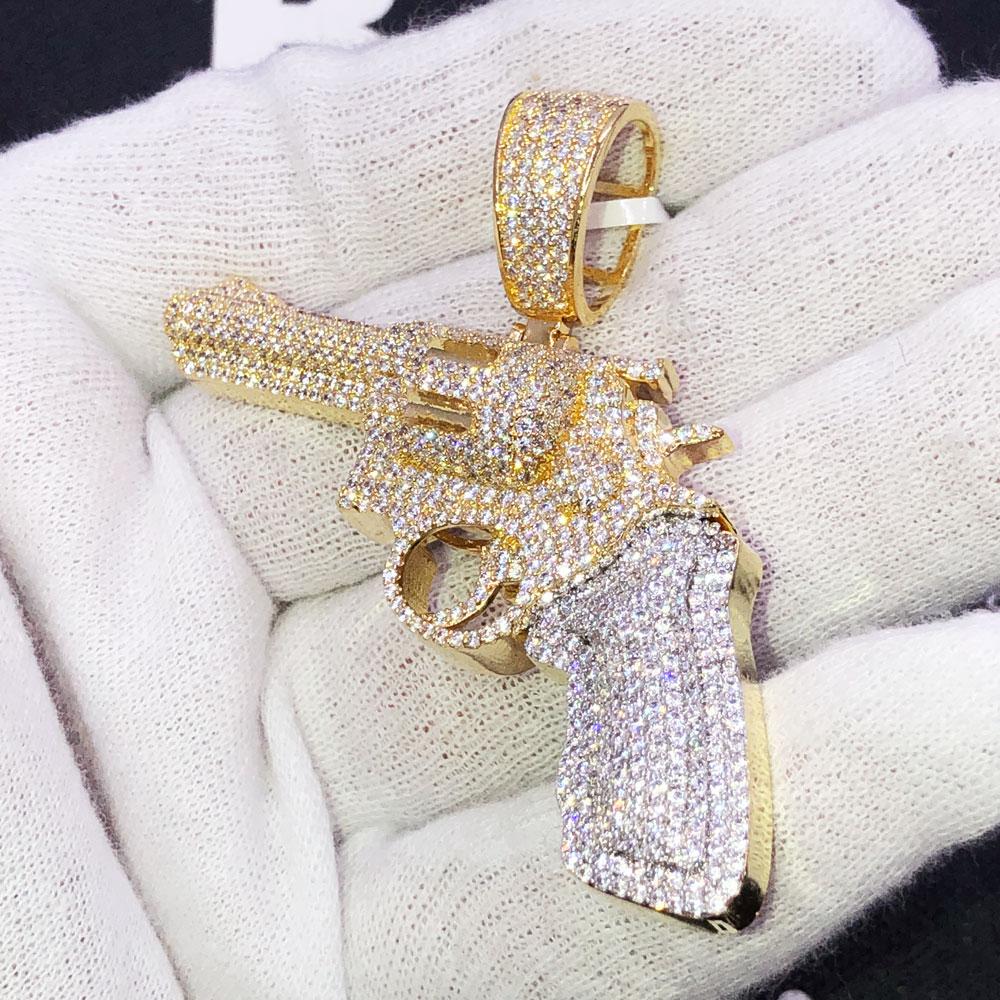 Revolver Gun VVS CZ Hip Hop Bling Iced Out Pendant Yellow Gold HipHopBling