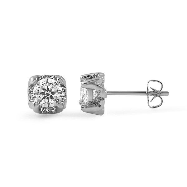 Rhodium 6MM CZ Stud Halo Bling Bing Earrings HipHopBling