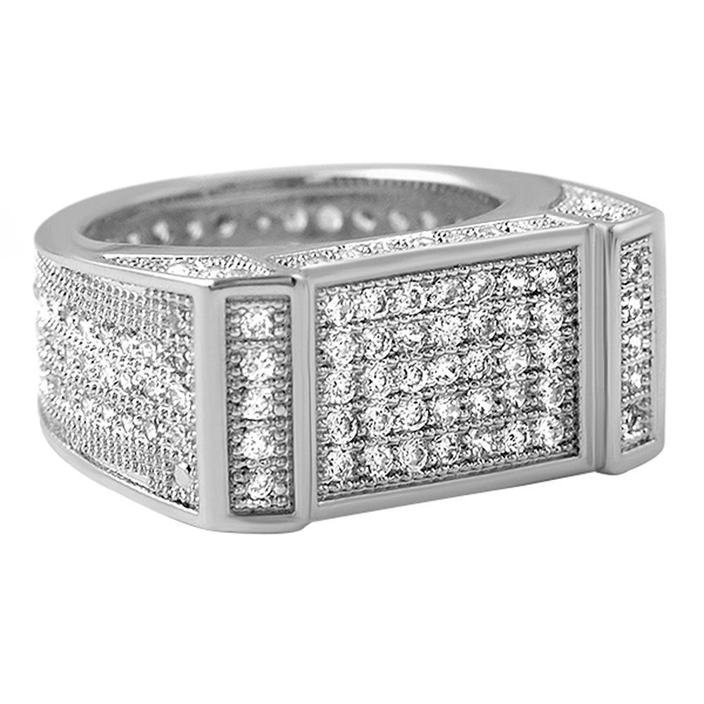 Rhodium Bar CZ Bling Bling Ring 7 HipHopBling