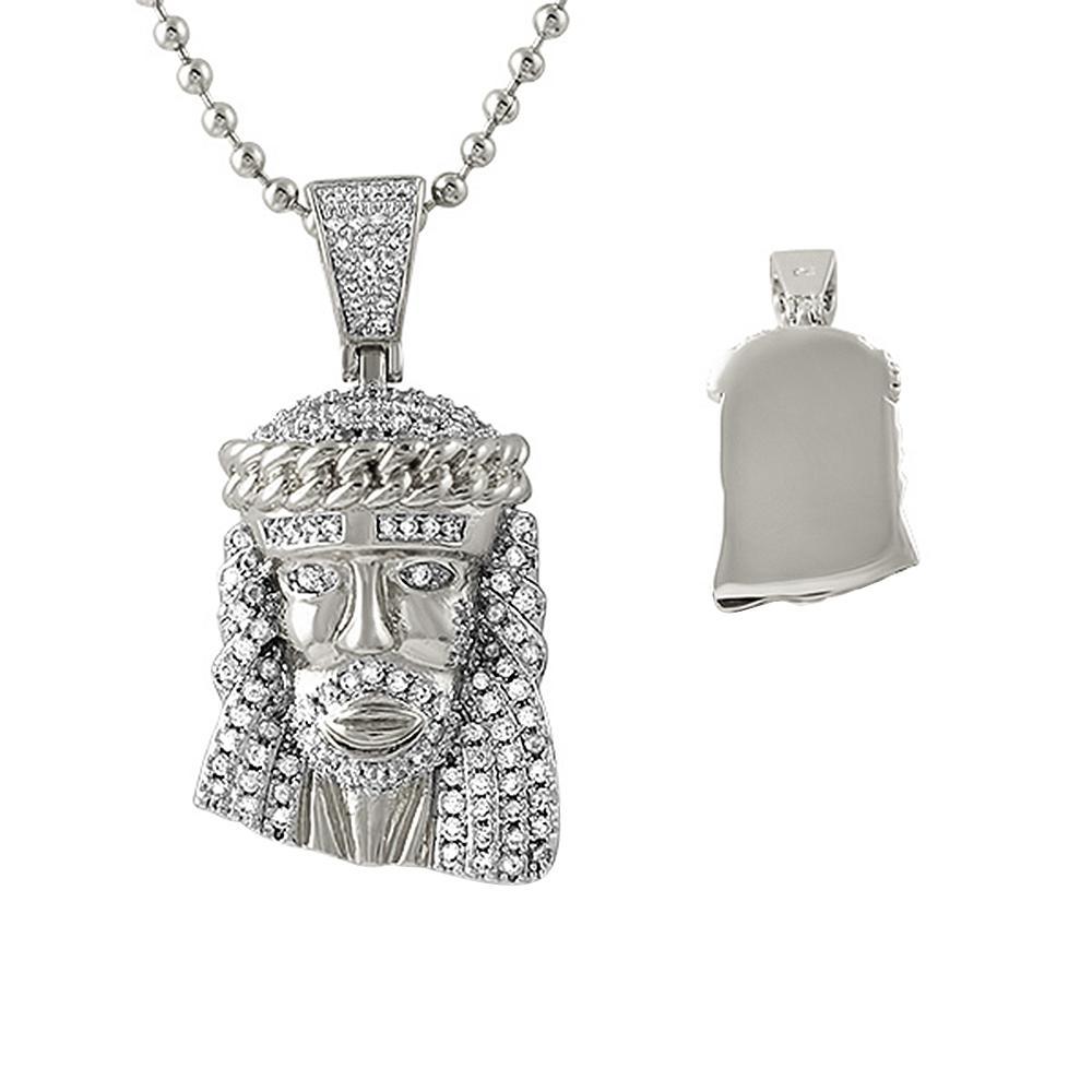 Rhodium Cuban Crown Micro Jesus Pendant HipHopBling