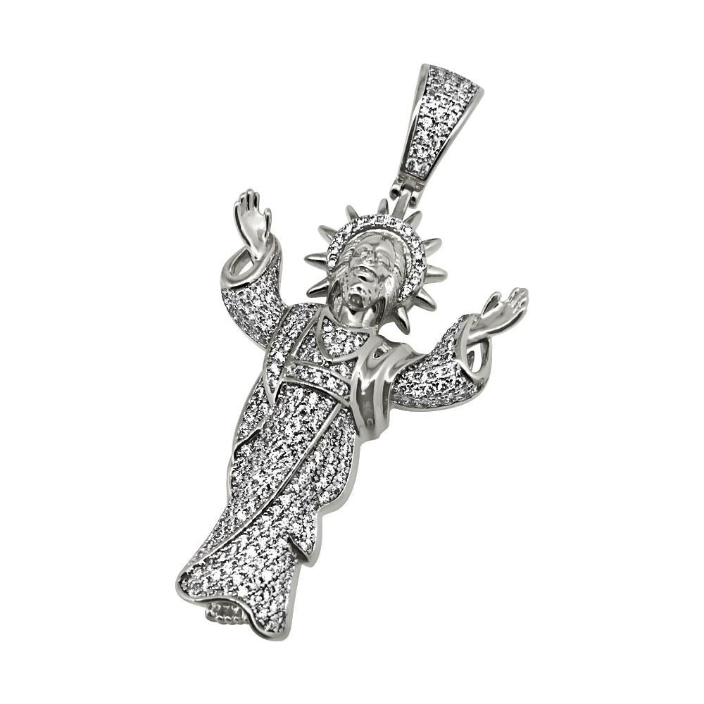 Rhodium Jesus Open Arms CZ Bling Bling Pendant Pendant Only HipHopBling
