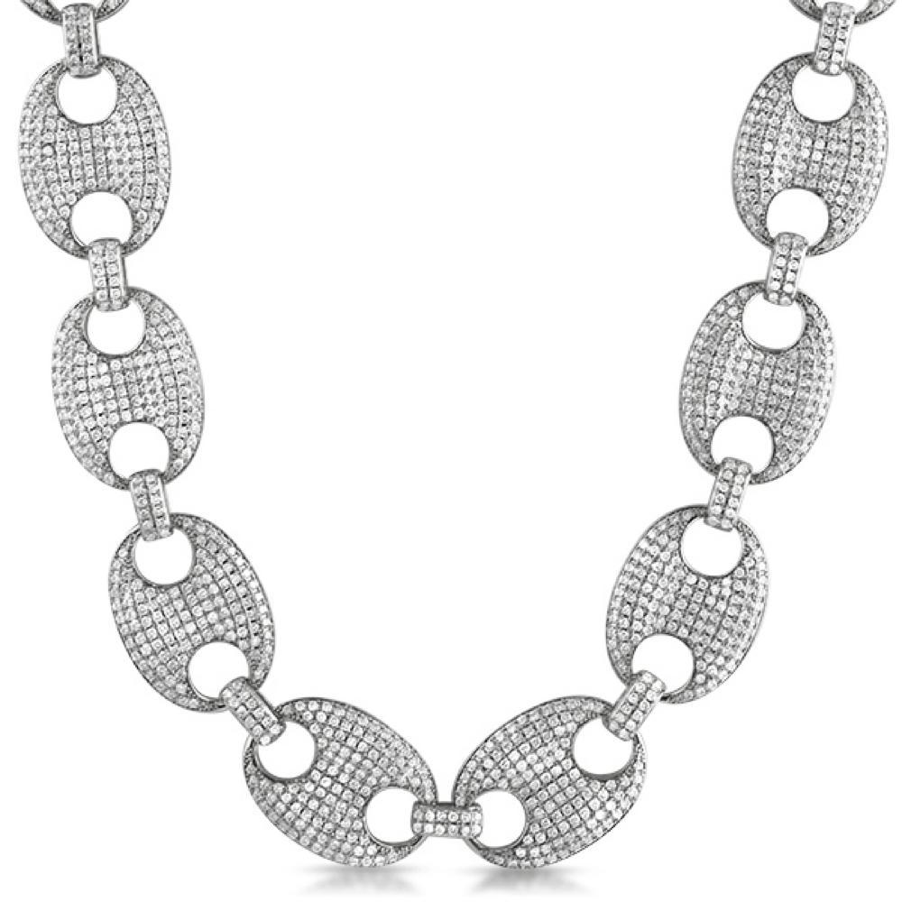 Rhodium Marine Link 24MM Wide CZ Bling Bling Chain 18" HipHopBling
