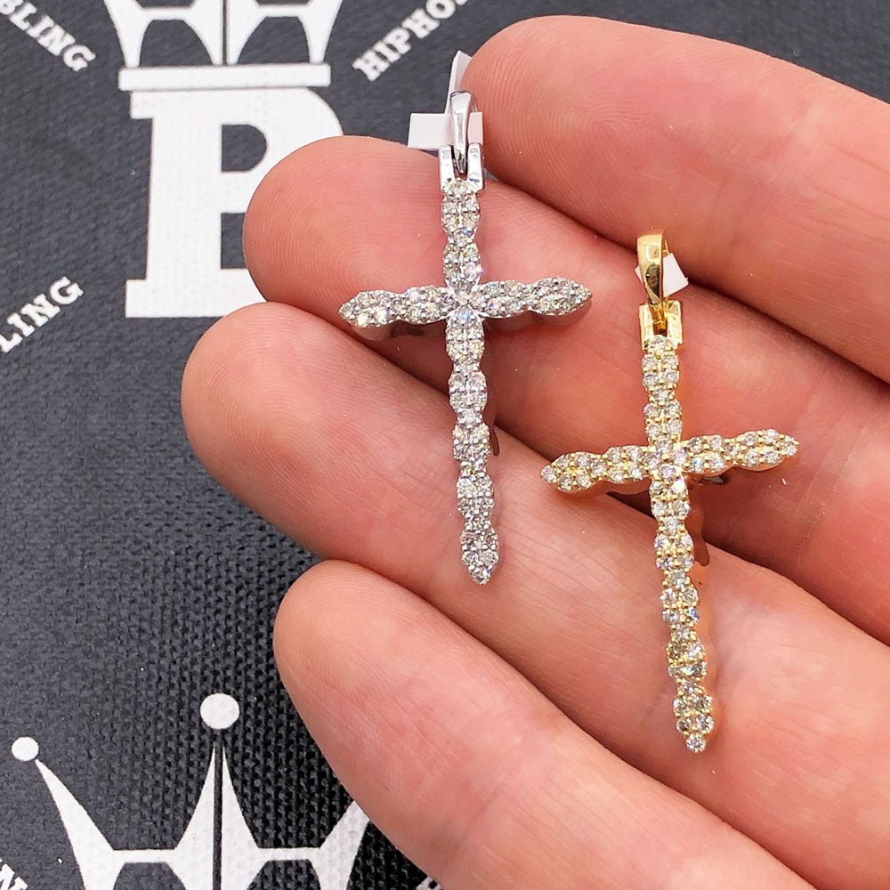 Ribbed Cross .61cttw Diamond Pendant 10K White Or Yellow Gold 10K White Gold HipHopBling