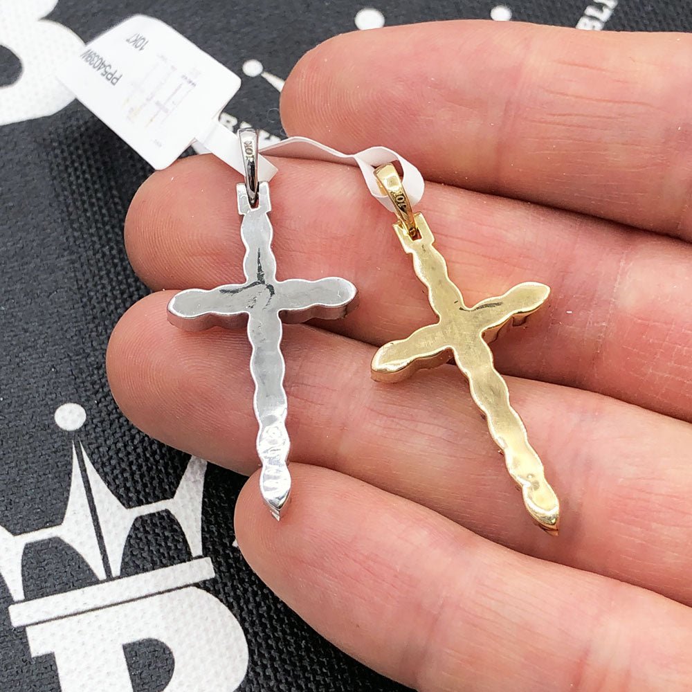 Ribbed Cross .61cttw Diamond Pendant 10K White Or Yellow Gold 10K White Gold HipHopBling