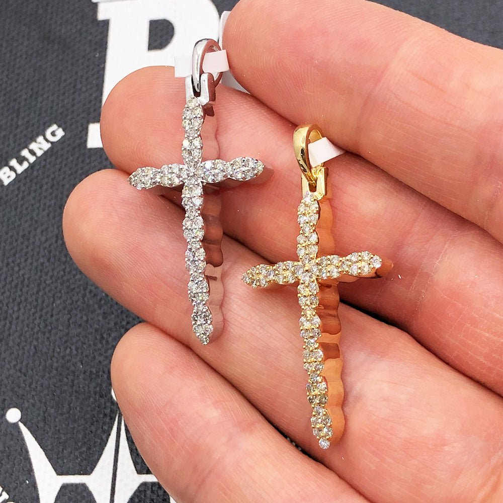 Ribbed Cross .61cttw Diamond Pendant 10K White Or Yellow Gold 10K Yellow Gold HipHopBling