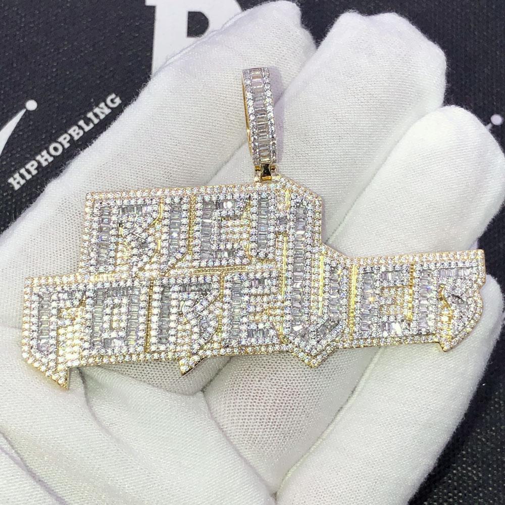 Rich Forever Baguette Bling Bling CZ Iced Out Pendant Yellow Gold HipHopBling