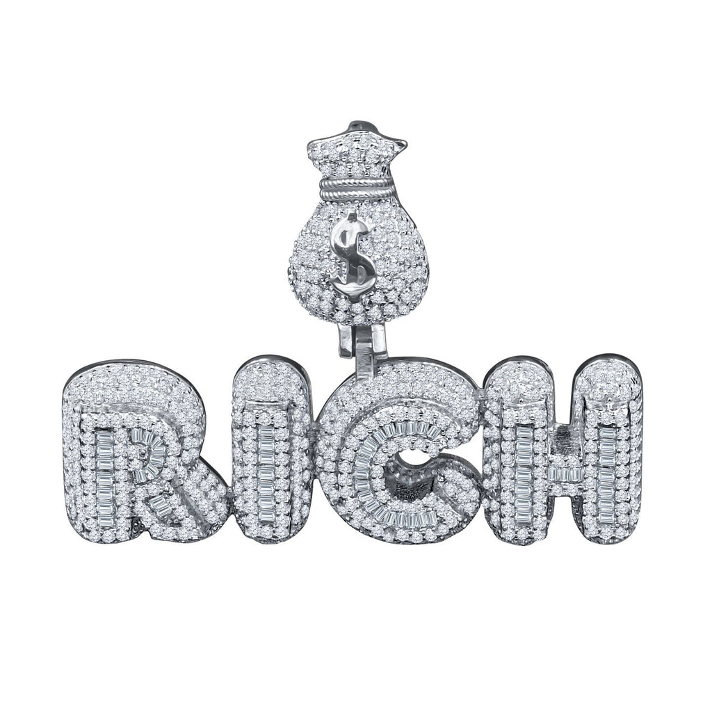 RICH Money Bag CZ Iced Out Pendant .925 Sterling Silver HipHopBling