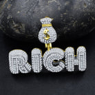 RICH Money Bag CZ Iced Out Pendant .925 Sterling Silver Yellow Gold HipHopBling