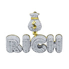 RICH Money Bag CZ Iced Out Pendant .925 Sterling Silver Yellow Gold HipHopBling