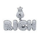 RICH Money Bag CZ Iced Out Pendant .925 Sterling Silver Yellow Gold HipHopBling